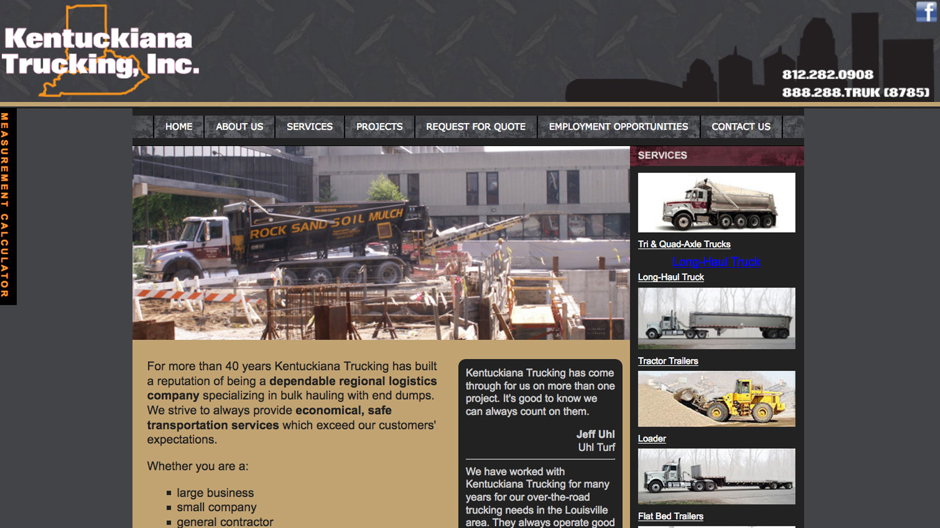 Kentuckiana Trucking website home page image